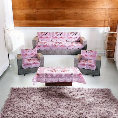Mohit textiles Polyester Floral 3+2 Seater Sofa Cover(Pink Pack of 6)