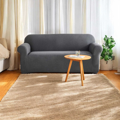 DFH Polyester Plain 3 Seater Sofa Cover(Grey Pack of 1)