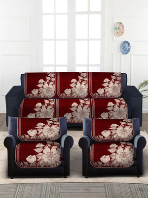 Flipkart SmartBuy Jacquard 3+2 Seater Sofa Floral Cover(Pack of 6 Maroon)