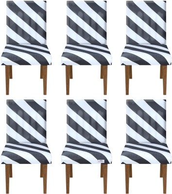 Heart Home Polyester Striped Chair Cover(Black, White Pack of 6)