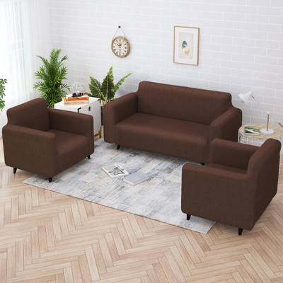 Story@home Polyester Geometric 3+1+1 Seater Sofa Cover(Dark Brown Pack of 3)