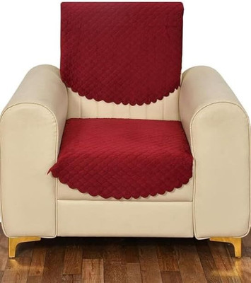 LEAFNEST Velvet 1 Seater Sofa Plain Cover(Pack of 1 Maroon)