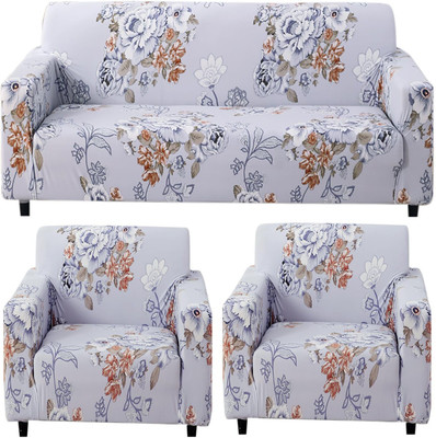 HOKiPO Polyester 3+1+1 Seater Sofa Floral Cover(Pack of 3 Gentle Grey Dahlia)