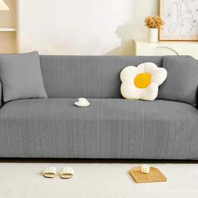 lukzer Jacquard Geometric 4 Seater Sofa Cover(4 Seater Sofa cover (4 Seater/Pastel Grey Zigzag SC-077-04) Pack of 1)