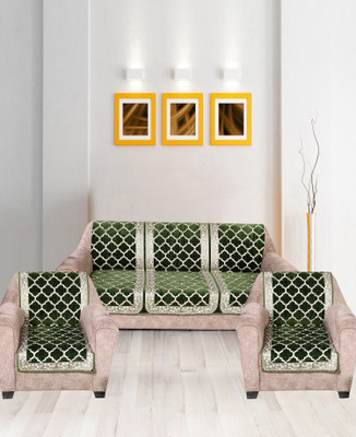 Nendle Velvet 3+1+1 Seater Sofa Damask Cover(Pack of 3 Bottle Green)