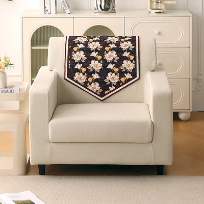 HOKiPO Velvet 1 Seater Sofa Floral Cover(Pack of 1 Sofa Backrest Mat, Camellia Brown)