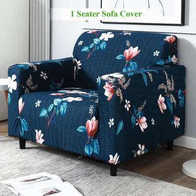 HOKiPO Polyester 1 Seater Sofa Floral Cover(Pack of 1 Blue Mixed Flowers)