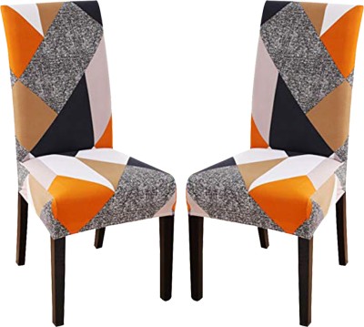 Magic Cover Polyester Abstract Chair Cover(Orange Pack of 2)