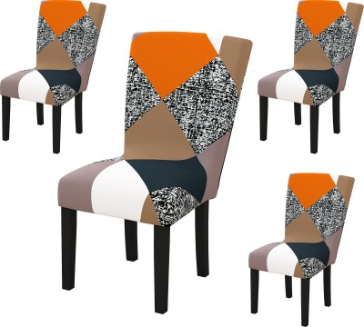 Story@home Polyester Abstract Chair Cover(Yellow Pack of 4)