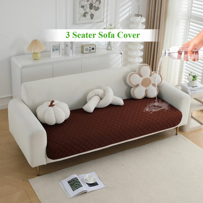 HOKiPO Polyester Plain 3 Seater Sofa Cover(Brown Pack of 1)
