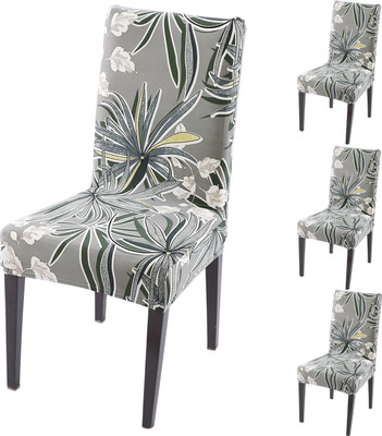 HOKiPO Polyester 4 Seater Chair Floral Cover(Pack of 4 Frost Grey Marginata)