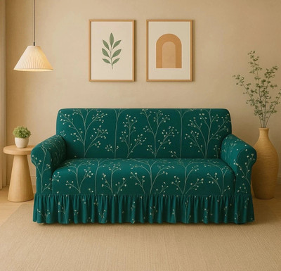 Decowell Polyester 3 Seater Sofa Floral Cover(Pack of 1 Green)