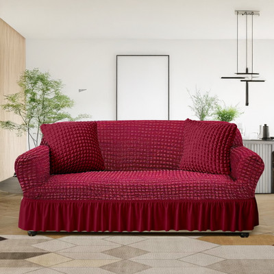 Cortina Polyester Polka 2 Seater Sofa Cover(Maroon Pack of 1)