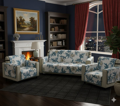 INHOME DECOR Polyester 3+1+1 Seater Sofa Abstract Cover(Pack of 1 BLUE LEAFE)