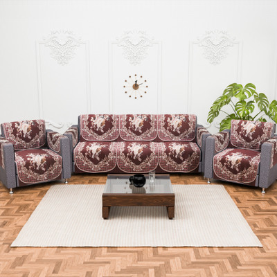 KUBER INDUSTRIES Velvet 3+2 Seater Sofa Floral Cover(Pack of 16 Maroon)