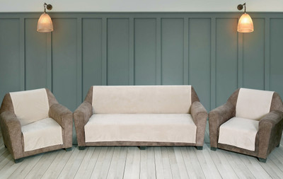 Nendle Velvet Plain 3+1+1 Seater Sofa Cover(Beige Pack of 3)