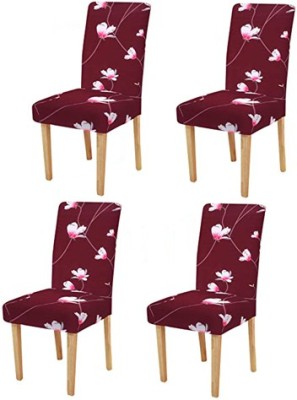 Magic Cover Polyester Abstract Chair Cover(Maroon Pack of 4)