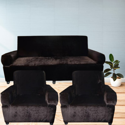 OUOU Velvet Plain 3+1+1 Seater Sofa Cover(Brown Pack of 3)