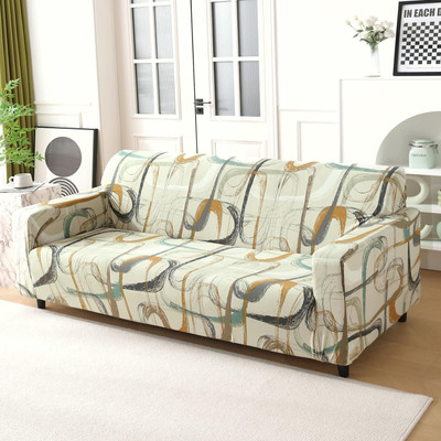 HOKiPO Polyester 4 Seater Sofa Abstract Cover(Pack of 1 Parchement Beige Abstract Art)