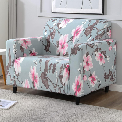 HOKiPO Polyester 1 Seater Sofa Floral Cover(Pack of 1 Bluish Grey)