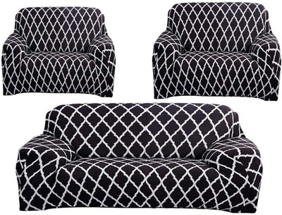shringoori creations Polyester Geometric 3+1+1 Seater Sofa Cover(Black Pack of 1)