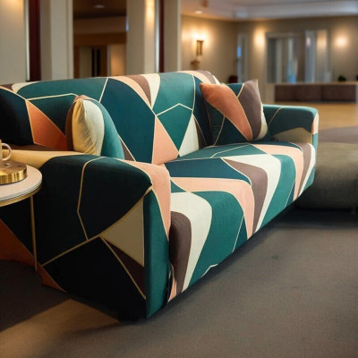 NAYISHI Polyester Geometric 3 Seater Sofa Cover(Multicolor Pack of 1)
