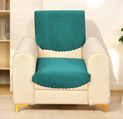 papsun Polyester 1 Seater Sofa Floral Cover(Pack of 2 GREEN VELVET SOFA COVER PANEL (1*2)-2 PCS)