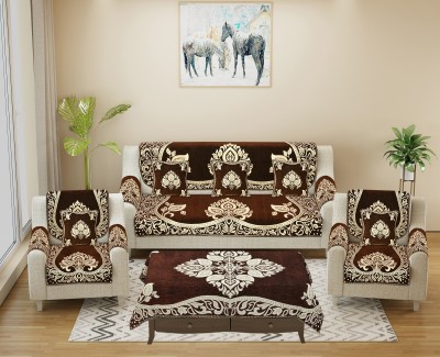 JAYVAAM Velvet, Jacquard, Chenille Floral Sofa Cover(Brown Pack of 18)