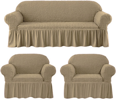 lukzer Polyester 3+1+1 Seater Sofa Checkered Cover(Pack of 1 Sand Beige)