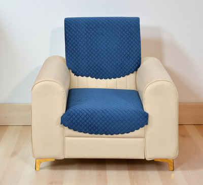 Home Stylish Velvet 1 Seater Sofa Geometric Cover(Pack of 2 Blue)