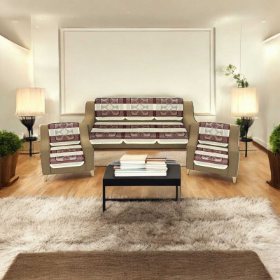Pinkleaf Polyester Abstract 3+1+1 Seater Sofa Cover(Brown Pack of 1)