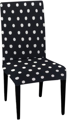 HOTKEI Polycotton Polka Chair Cover(Set of 1 Black Polka Dot Printed Stretchable Dining Table Chair Slip Cover Pack of 1)