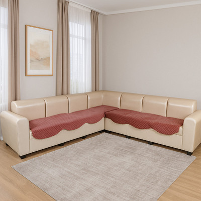 KINGLY Velvet Checkered 3+3 Seater L-Shape Sofa Cover(Onion Pink Pack of 2)