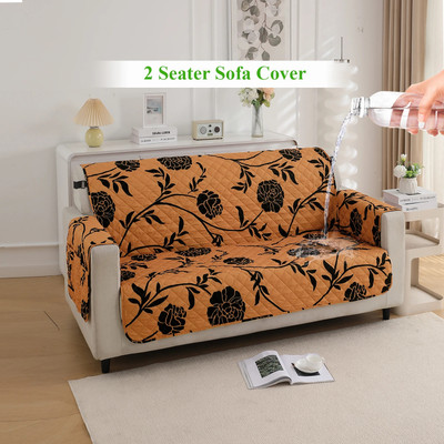 HOKiPO Polyester 2 Seater Sofa Floral Cover(Pack of 1 Copper Brown Floral)