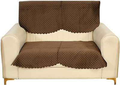 Bigger fish Velvet 2 Seater Sofa Checkered Cover(Pack of 2 Dark Coffee)