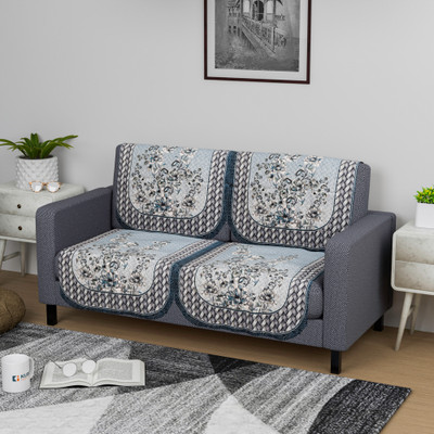KUBER INDUSTRIES Cotton 2 Seater Sofa Floral Cover(Pack of 4 Blue)