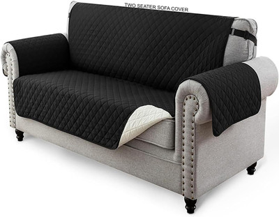 Magic Cover Polyester Abstract 2 Seater Sofa Cover(Black Pack of 1)