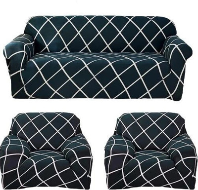 papsun Polyester Checkered 3+1+1 Seater Sofa Cover(Blue Pack of 1)
