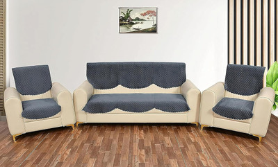 Spincraft Homes Velvet 3+1+1 Seater Sofa Geometric, Plain Cover(Pack of 10 DARK GREY VELVET SOFA COVER PANEL (5*2)-10 PCS)