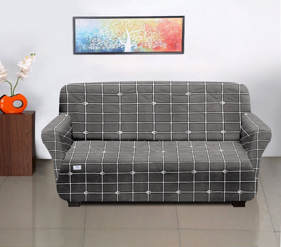 Heart Home Polyester Checkered 3 Seater Sofa Cover(Grey Pack of 1)