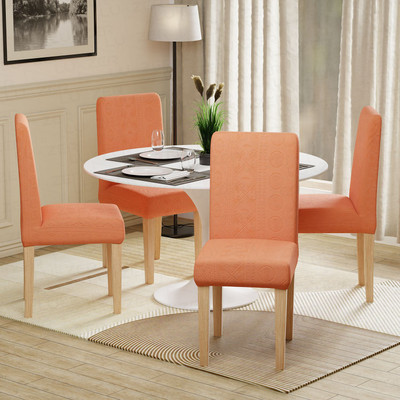 lukzer Jacquard 1 Seater Chair Plain Cover(Pack of 4 Pastel Orange Tribal)