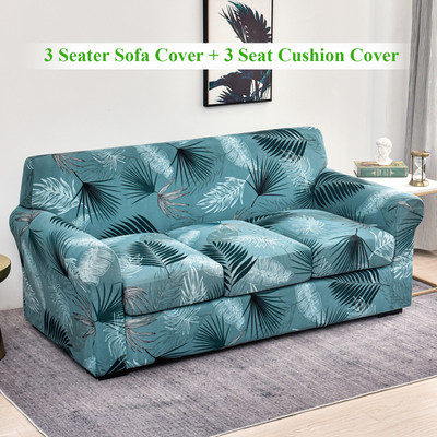 HOKiPO Polyester 3 Seater Sofa Floral Cover(Pack of 1 Aqua Palm Whisper)