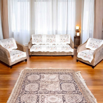 Pinkleaf Polyester Abstract 3+1+1 Seater Sofa Cover(White Pack of 1)