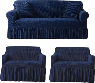 Decowell Polycotton Plain 3+1+1 Seater Sofa Cover(Blue Pack of 3)