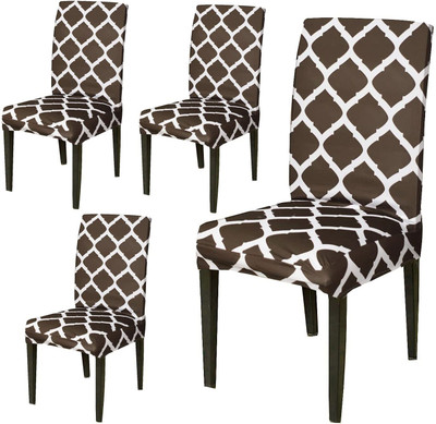 papsun Polyester Geometric 4 Seater Chair Cover(Brown Pack of 4)