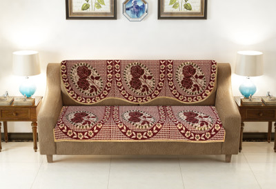 RV Decor Cotton 3 Seater Sofa Abstract Cover(Pack of 2 Maroon)