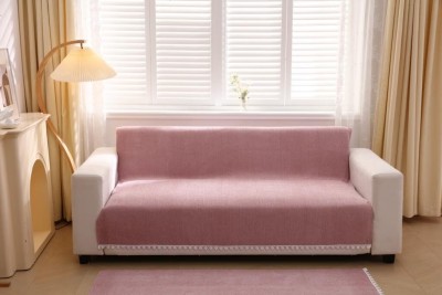 Home Cloud Velvet, Cotton Striped Sofa Cover(Pink Pack of 1)