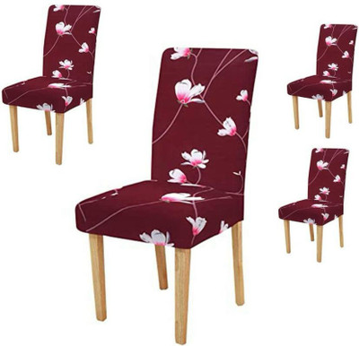 GANGAWANI Polycotton 4 Seater Chair Floral Cover(Pack of 4 MAROON)