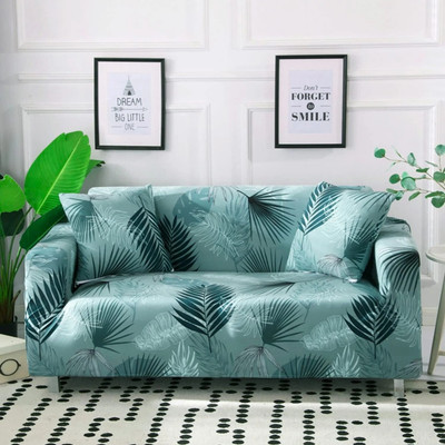 lukzer Polyester Floral 4 Seater Sofa Cover(Light Blue Design Pack of 3)