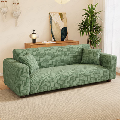 lukzer Jacquard Abstract 2 Seater Sofa Cover(2 Seater Sofa Cover with 1 Cushion Cover (Pastel Green Ripple Lines) Pack of 1)